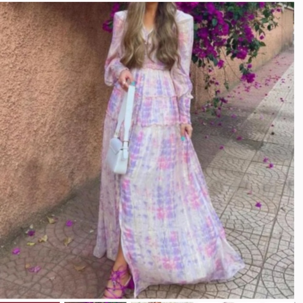 ROCOCO SAND Volna Maxi Dress Watercolor Gold Size Small